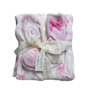 Laura Ashley Pink Pinstripe Bows Pajama Sleepwear Set Women's XL